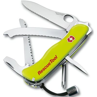 Scyzoryk RESCUETOOL z ząbkowaną krawędzią 111 mm ŻÓŁTY