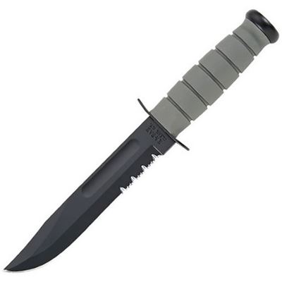 Nóż bojowy ząbkowane ostrze plastikowa pochwa FOLIAGE GREEN