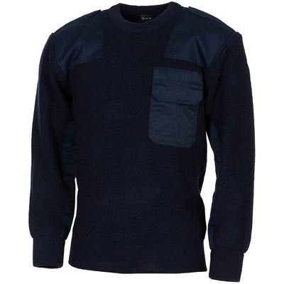 Sweter BW z kieszenią na piersi i paskami na ramionach NIEBIESKI