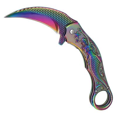 Nóż składany MERMAID karambit TĘCZOWY