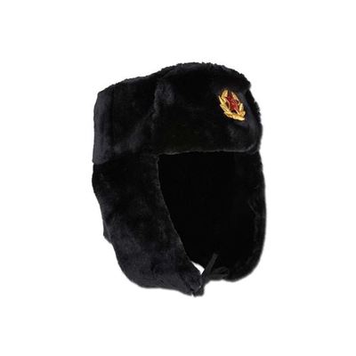 Czapka beranka / czapka rosyjska z herbem CZARNA