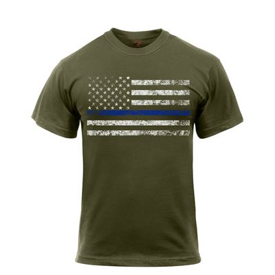 Koszulka THIN BLUE LINE US flaga ZIELONA