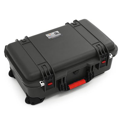 Plastikowa skrzynia transportowa na kółkach z wysuwanym uchwytem
