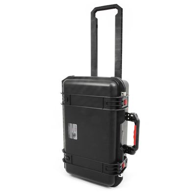 Plastikowa skrzynia transportowa na kółkach z wysuwanym uchwytem