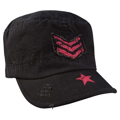 Czapka damska PINK STRIPES, STAR A RIBBON rip-stop BLACK