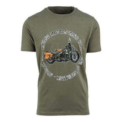 Koszulka z motywem legendarnego amerykańskiego motocykla Vintage Motorcycles z okresu II wojny światowej – ZIELONA