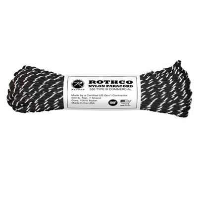 PARACORD nylonowa linka 550LB ø 4 mm / 30 m CZARNA z gwintem refleksyjnym