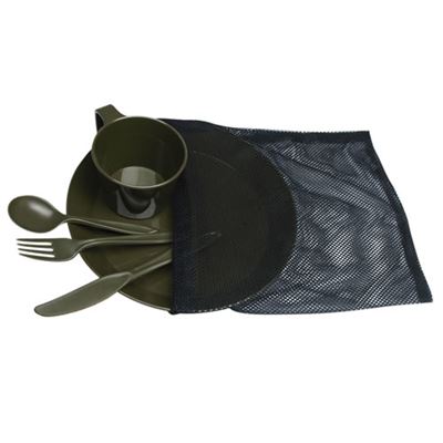 Zestaw jadalniany CAMP plastikowy w torbie ZIELONY