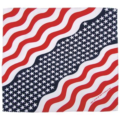 Chusta BANDANA 55x55 cm gwiazdy i paski CZERWONA/NIEBIESKA/BIAŁA