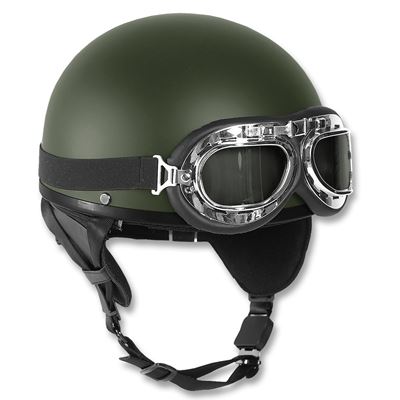 Kask motocyklowy RETRO z goglami ZIELONY