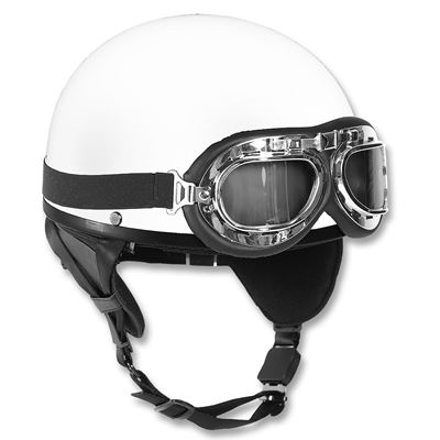 Kask motocyklowy RETRO z goglami BIAŁY