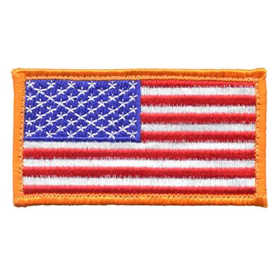 Naszywka z flagą USA 4,5 x 8,5 cm ORANŻOWY brzeg