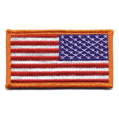 Naszywka z flagą USA, odwrócona, 4,5 x 8,5 cm, pomarańczowa lamówka
