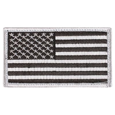 Naszywka z flagą USA 4,5 x 8,5 cm, rzep CZARNA/SREBRNA