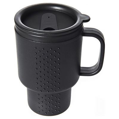 Kubek termiczny podwójny plastikowy z uchwytem 400ml CZARNY