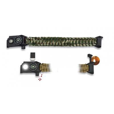 Bransoletka paracord z kompasem, gwizdkiem i latarką CAMO