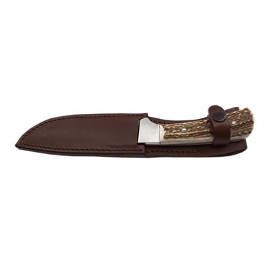 Nóż myśliwski NEREZ z ostrą klingą, rękojeść z poroża, ostrze 130 mm