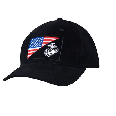 Czapka z haftowanym emblematem USMC i flagą USA CZARNA