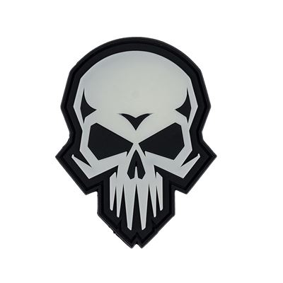 Plastikowa naszywka 3D PSYCHO SKULL velcro GLOW IN THE DARK