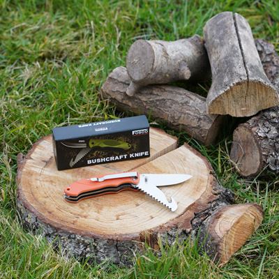 Nóż zamykający BUSHCRAFT wielofunkcyjny ORANGE