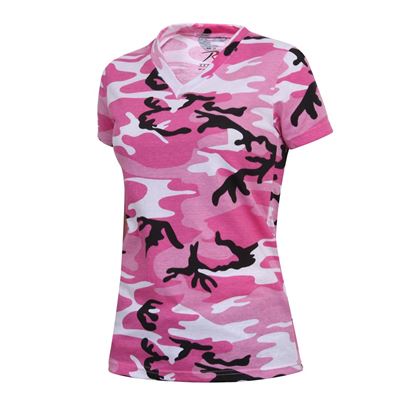 Damska koszulka z dekoltem w szpic PINK CAMO