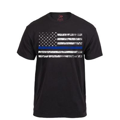 Koszulka THIN BLUE LINE US flaga CZARNA