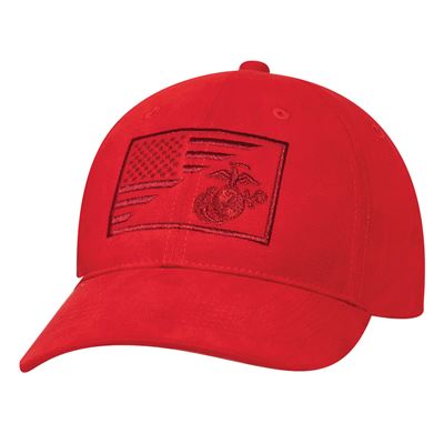 Czapka z haftowanym emblematem USMC i flagą USA CZERWONA