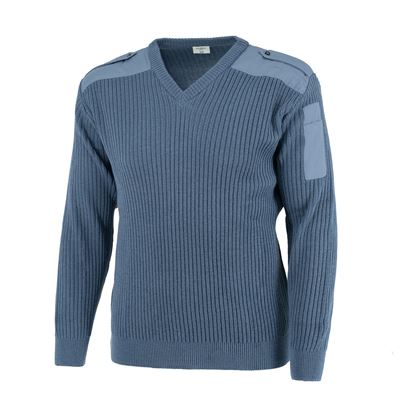 Sweter francuski AIR FORCE z dekoltem w serek NIEBIESKI