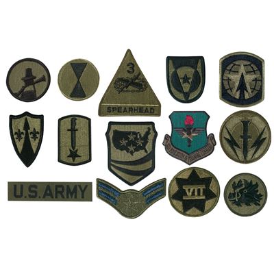 Naszywka MILITARY różne rodzaje OLIV 50 sztuk w opakowaniu