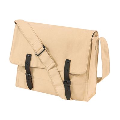 Płócienna torba na ramię VINTAGE ze skórzanymi paskami KHAKI