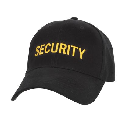 Czapka baseballowa z żółtym napisem „SECURITY” CZARNA