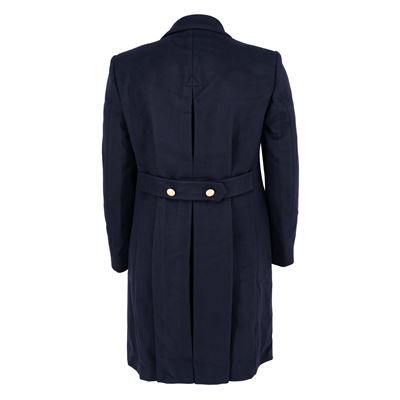 Włoski wełniany płaszcz długi z dwurzędowym zapięciem ciemnoniebieski
