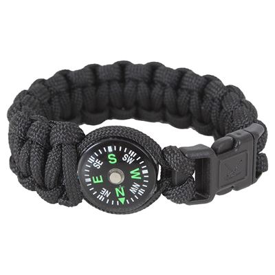 Bransoletka SURVIVAL PARACORD z kompasem CZARNA