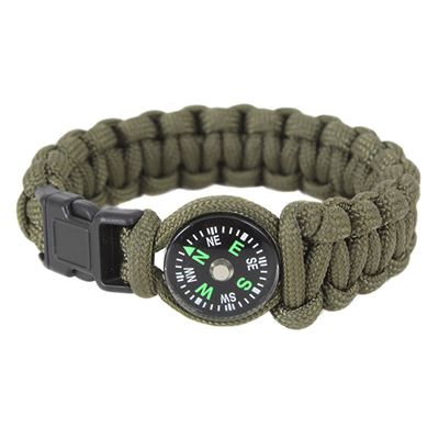 Bransoletka SURVIVAL PARACORD z kompasem ZIELONA
