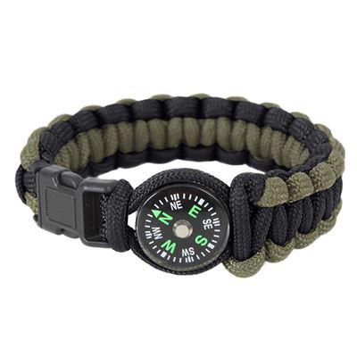 Bransoletka SURVIVAL PARACORD z kompasem ZIELONO-CZARNA
