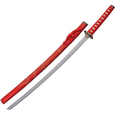 Katana DRAGON zestaw 3 sztuk ze stojakiem CZERWONY