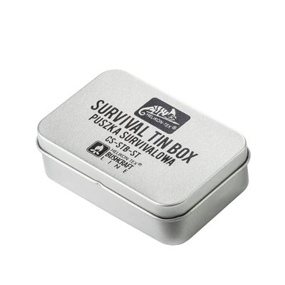 SURVIVAL metalowe pudełko 93 x 62 x 27 mm SREBRNE