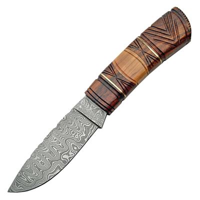 Nóż z ostrą klingą DAMASCUS CARVED z drewnianą rękojeścią