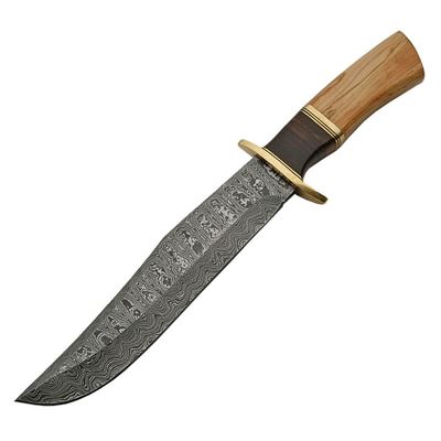 Nóż ze stałym ostrzem BOWIE damascus, drewniana rękojeść