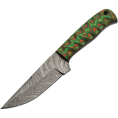 Nóż ze stałym ostrzem HUNTER GREEN damascus