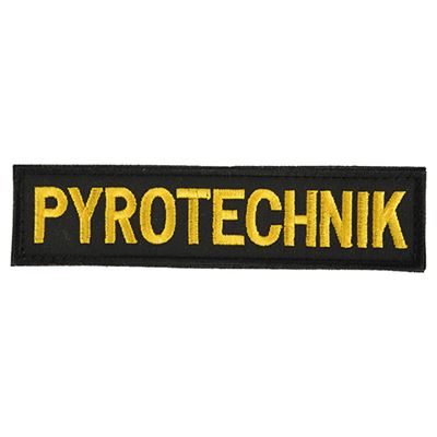 Naszywka PYROTECHNIK mała BLACK z żółtą nicią VELCRO