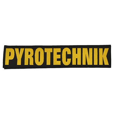 Naszywka PYROTECHNIK duża BLACK z żółtą nicią VELCRO