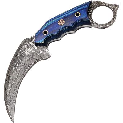 Nóż FH Karambit ze stali damasceńskiej z pochwą NIEBIESKI