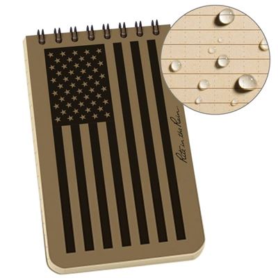 Wodoodporny notatnik TOP-SPIRAL 3x5" mała flaga USA TAN