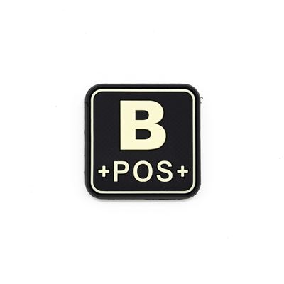 Patch grupa krwi B+ POS plastikowy rzep GLOW IN THE DARK