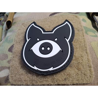 Naszywka MONSTER PIG plastikowy rzep BLACK/White