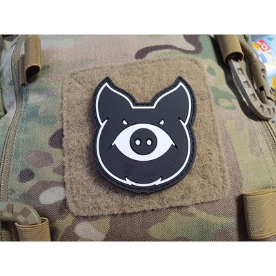 Naszywka MONSTER PIG plastikowy rzep BLACK/White
