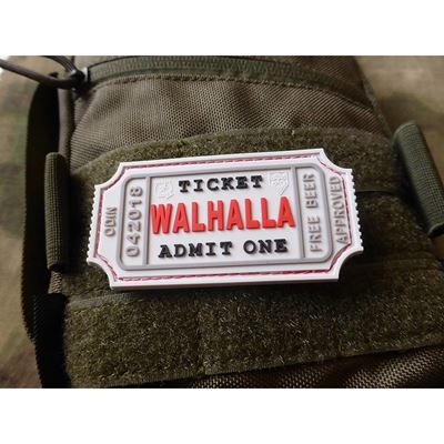 Naszywka WALHALLA TICKET BEER na rzep plastikowa BIAŁA