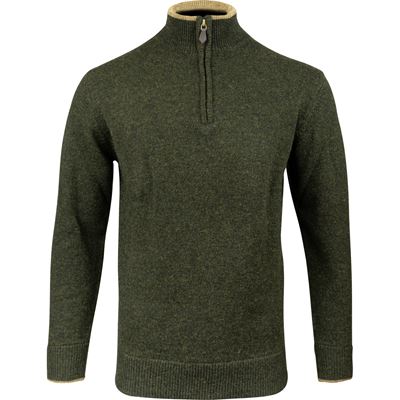 Sweter ASHCOMBE z zamkiem błyskawicznym, wełna jagnięca DARK OLIVE