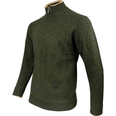 Sweter ASHCOMBE z zamkiem błyskawicznym z wełny jagnięcej DARK OLIVE